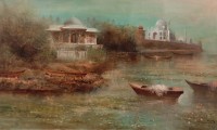 A. Q. Arif, 25 x 42 Inch, Oil on Canvas, Cityscape Painting, AC-AQ-604